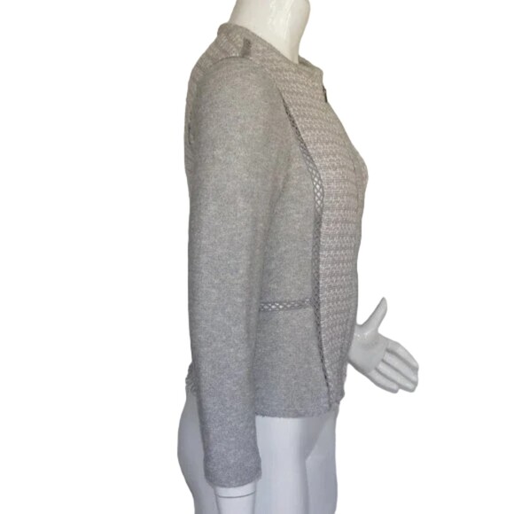 REBECCA TAYLOR Jacket, 6, Bulky Tweed Knit, Color Panels, Crochet seams, Gray - Picture 9 of 11